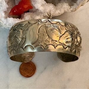 Engraved Hand Hammered Pattern Cuff Bracelet